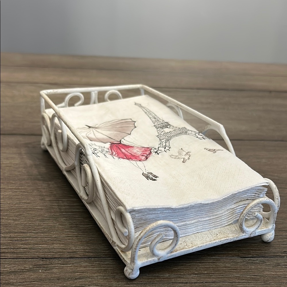 Vintage White Metal Napkin Holder